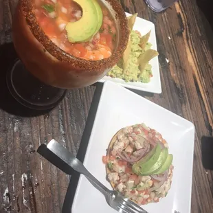 Shrimp tostada, shrimp cocktail, and best guacamole I've ever had,.....and I've had a lot of guacamole