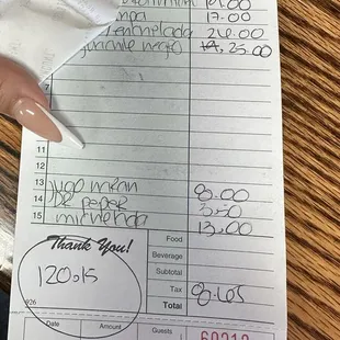 Whole tab $120 party of 4 such a good rate the food was phenomenal