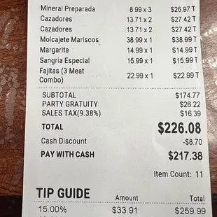 We took advantage of the cash discount  and we paid $220    Sebastian kept the change   RUDE