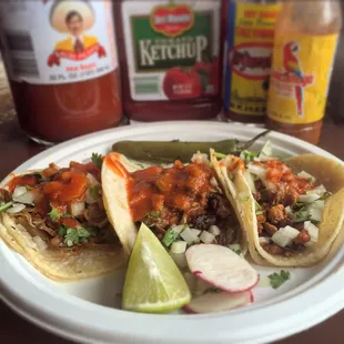 Quick lil Taco flight, $1.75 each. CarMEHtas, Pastor, and BOMB-Asada.