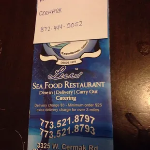 Menu with new number stapled on.