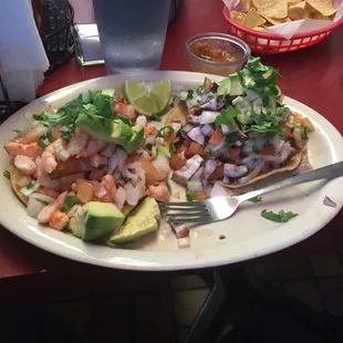 Camaron and pulpo tostada looks delicious