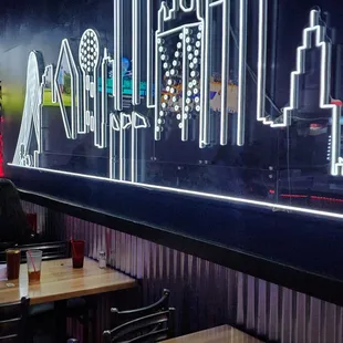 a view of the city from a restaurant