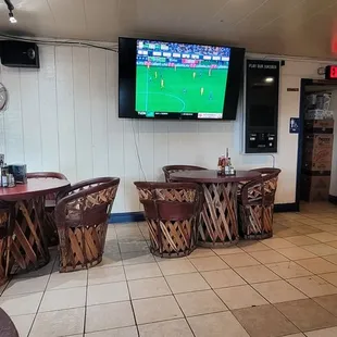 a television in a restaurant