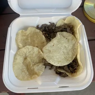 5 tacos for $3.50 each. Price on the menu is $2.50