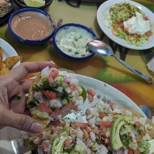 Tostadas, mixed seafood
