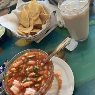 Grande Mexican Shrimp Cocktail and horchata