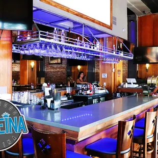 a bar with blue lights