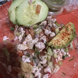 Ceviche de camarón. It was a little too chewy. Forgot to take a pic before starting