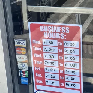 Open and closing hours