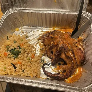 Grilled Octopus and rice .