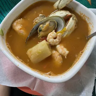 a bowl of seafood soup