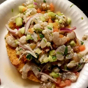Shrimp ceviche tostada..