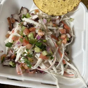 I ask for mix tostada gave hand full of crab and 2 sad shrimp not worth it and dry