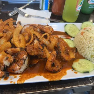 Camarones Zarandeados (grilled shrimp in a spicy sauce)
