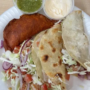 Shrimp Gobernador, Fish Taco and shrimp empanada . Best tacos outside Baja .