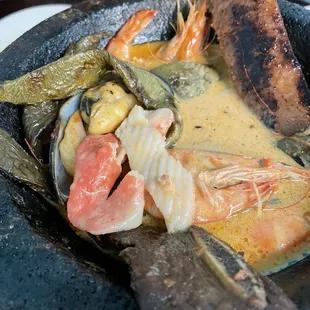 Imitation crab in the molcajete instead of actual crab as pictured on the menu