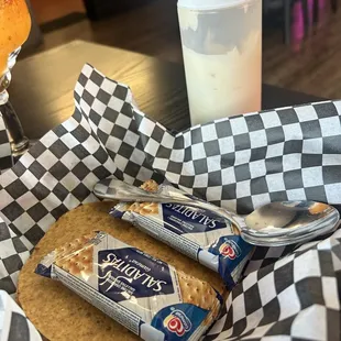 Tostada shells, saltines and mayonnaise