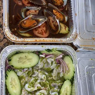 Aguachiles verde and mussels