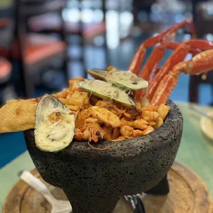 a large bowl of food