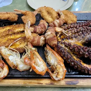 a variety of grilled food