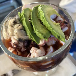 Campechana shrimp, octopus with oyster cocktail