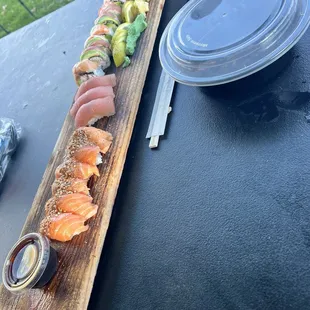 Impressive Sushi board.  So fresh and delicious! The special sauce is the best!