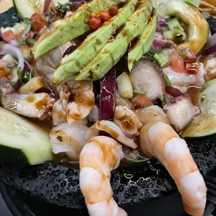 shrimp, avocado, and cucumber salad