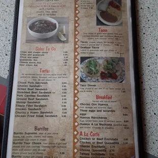 Back of menu