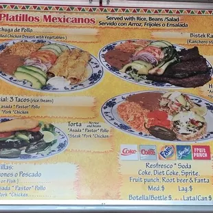 Menu Mexican dishes
