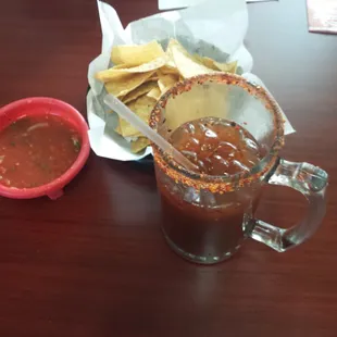 Michelada, chips and Salsa....delicious