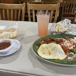 Chilaquiles Mexico Lindo with a Pink Lemonade.  Service was excellent.