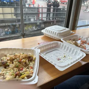 a variety of food items on a table