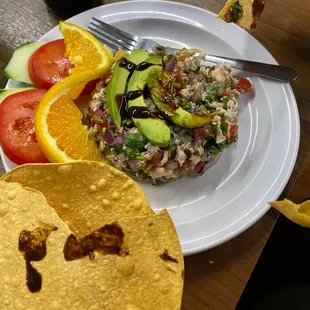 Fish ceviche tostada.