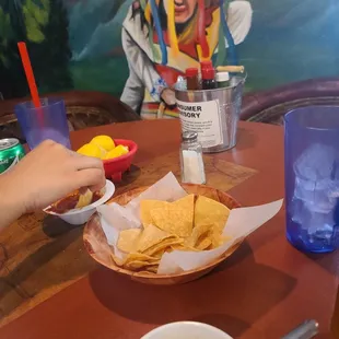 Salsa for the chips isn't really adequate for chips, kind of garlicky and runny. At least, it's complimentary.