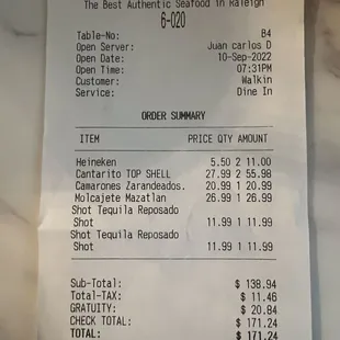 Receipt vs Menu