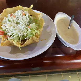 Ground beef taco salad &amp; queso