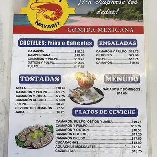 Front of menu