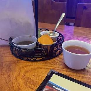 Appetizers - tostadas &amp; salsa and shrimp consommé.