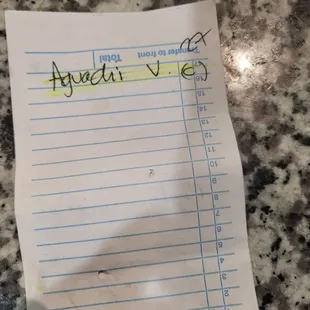 a piece of paper with a list on it