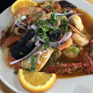 This is amazing! Seafood on top of rice. Omg