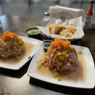 two plates of food on a table