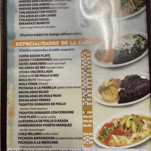 a menu for a mexican restaurant