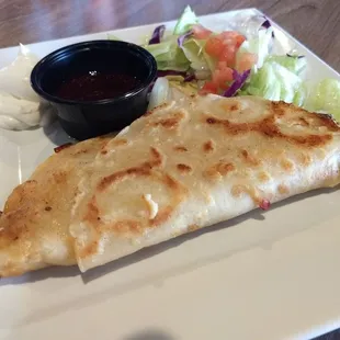 Gobenador taco. Shrimp, cheese peppers,  grilled small flour tortillas. Super delicious, especially with that spicy smokey salsa negra.