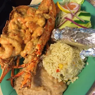 Garlic shrimp and lobster. Food is excellent here