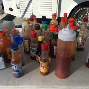  variety of condiments on a table