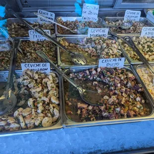 a display of different types of food