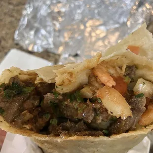 Asada and Shrimp burrito, so large and there's shrimp in every bite.