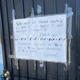 Closed until August 8th