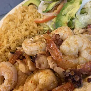 Camarones ala Diabla con Pulpo / side of rice &amp; salad $18